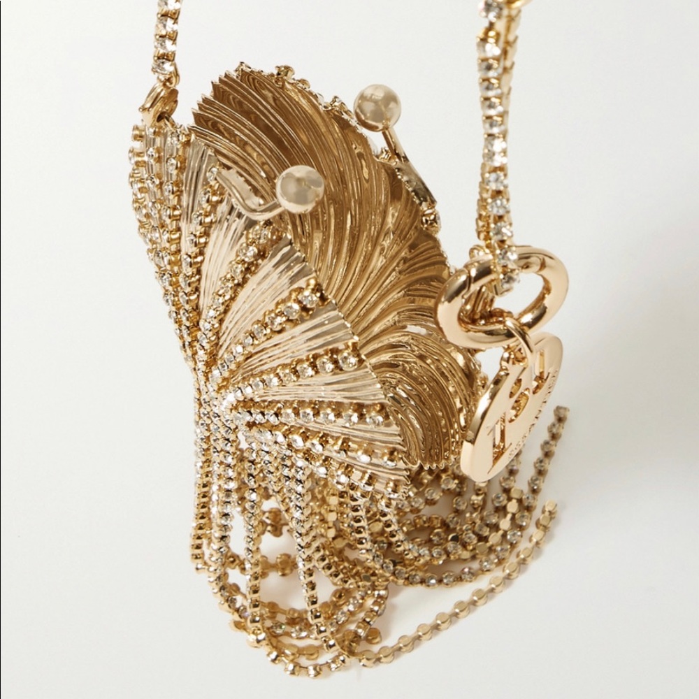New ROSANTICA Baby Shell fringed crystal-embellished gold-tone shoulder bag - Picture 4 of 5
